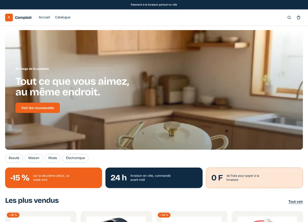 Page d'accueil du thème Agora sur ordinateur