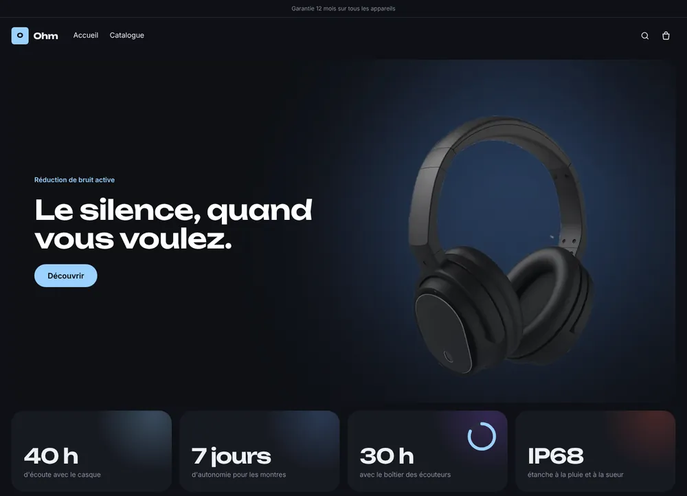 Page d'accueil du thème Pulse sur ordinateur