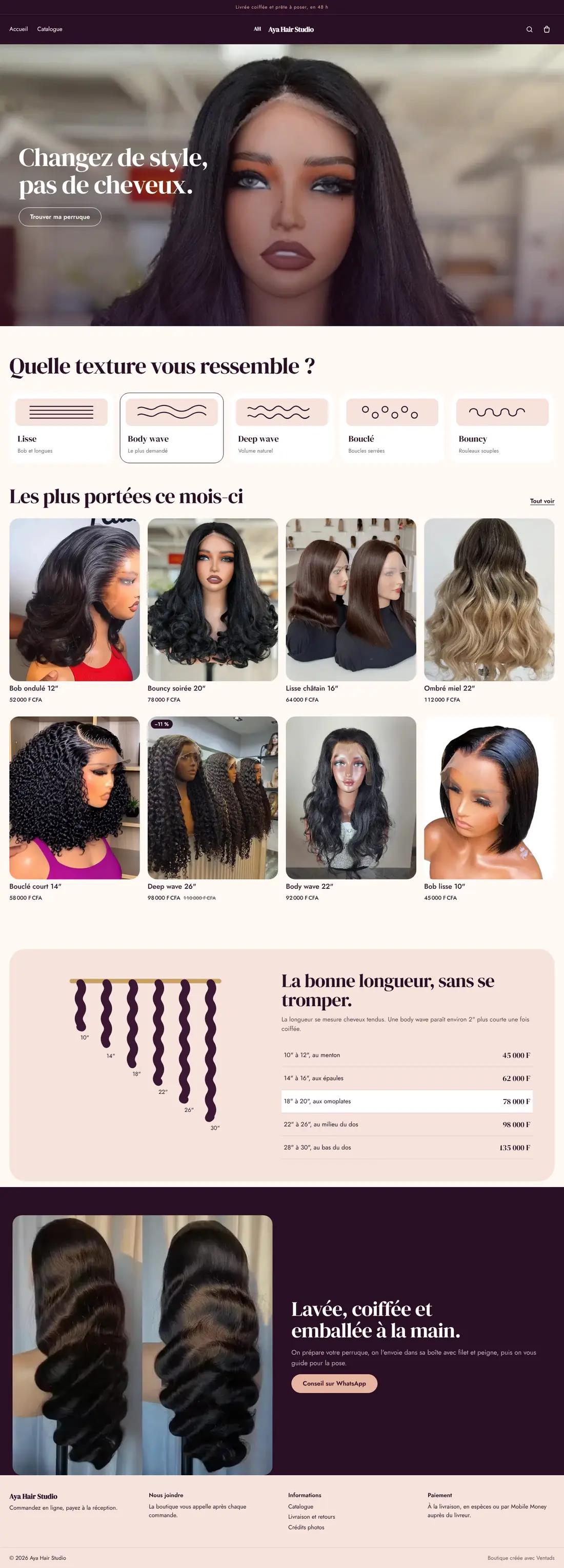 Page d'accueil complète du thème Satin